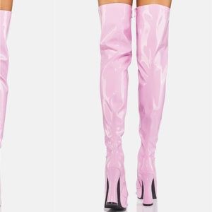 Thigh high pink heel boots (never worn)